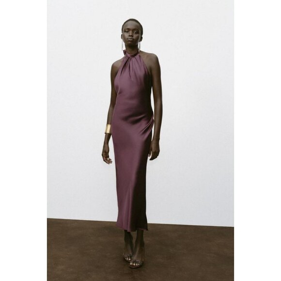 ZARA HALTER MIDI DRESS - Picture 2 of 9